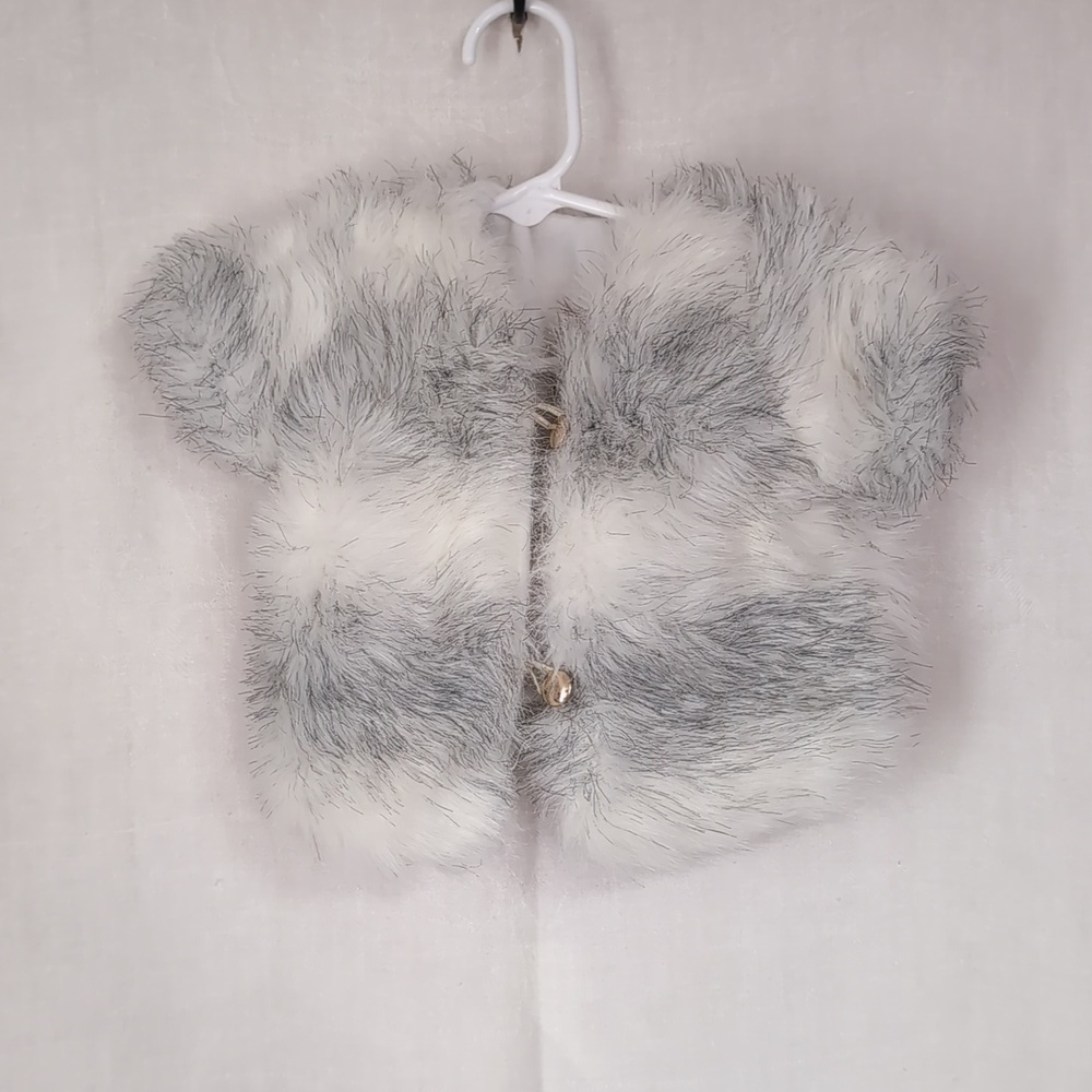 Grey White Faux Fur Short Sleeve Jacket SIze 18 Months